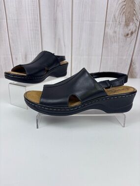 Natural Soul Seleste Slingback Leather Sandals Wedge Comfort Shoes Black Sz 8.5